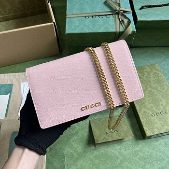 Fortok Gucci Chain Wallet In Pink With Gucci Script 772643 12.5x20x4cm