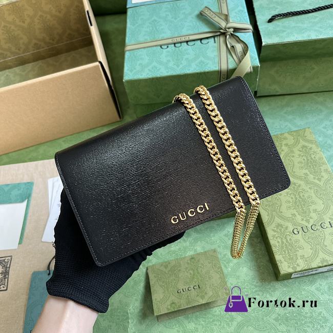 Fortok Gucci Chain Wallet In Black With Gucci Script 772643 12.5x20x4cm - 1