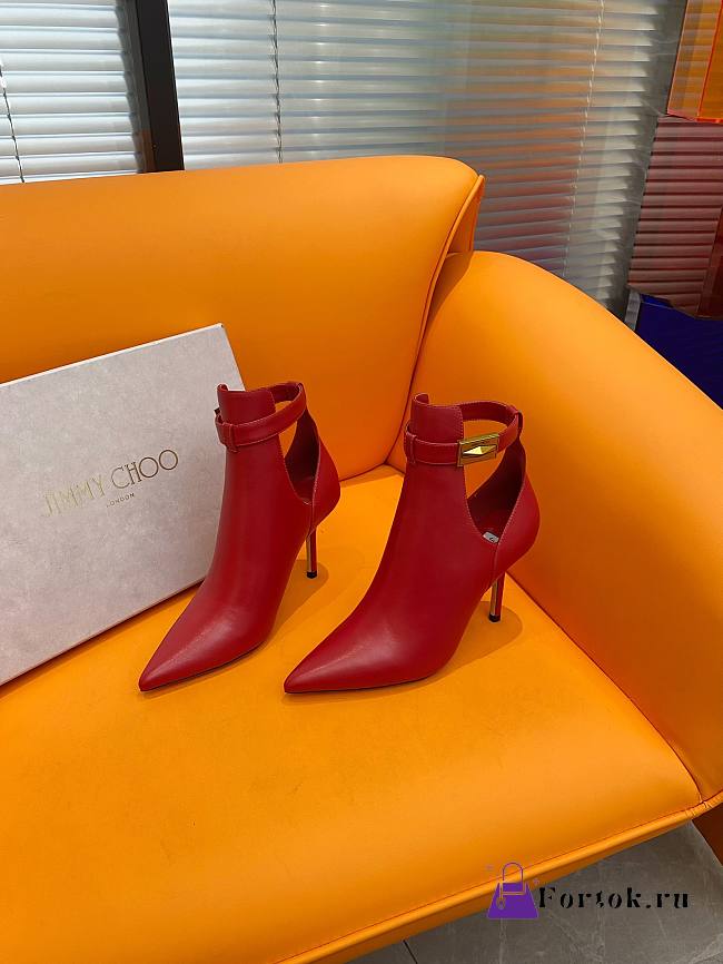 Fortok Jimmy Choo Nell 85mm Leather Ankle Boots In Red - 1