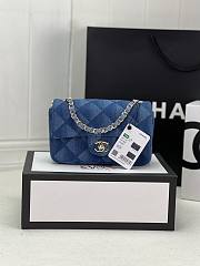 Fortok Chanel Printed Denim Quilted Mini Rectangular Flap Dark Blue 20cm - 1