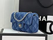 Fortok Chanel Printed Denim Quilted Mini Rectangular Flap Dark Blue 20cm - 5