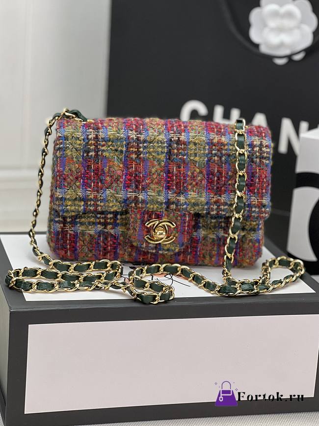 Fortok Chanel Tweed Quilted Flap Bag Multicolor 20cm - 1