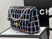 Fortok Chanel Tweed Quilted Rectangular Flap Bag Black Pink Blue Ecru 20cm - 6