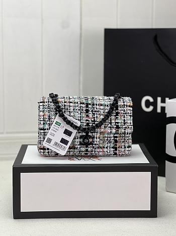 Fortok Chanel Tweed Quilted Mini Rectangular Flap Bag White Black Multicolor 20cm