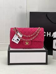 Fortok Chanel Cashmere Tweed Quilted Mini Rectangular Flap Bag Pink 20cm - 1