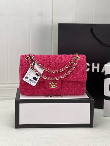 Fortok Chanel Cashmere Tweed Quilted Mini Rectangular Flap Bag Pink 20cm