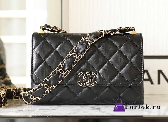 Fortok Chanel Clutch With Chain Crumpled Calfskin & Gold-Tone Metal Black 13x18x6cm - 1
