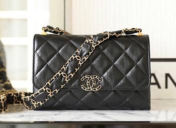 Fortok Chanel Clutch With Chain Crumpled Calfskin & Gold-Tone Metal Black 13x18x6cm