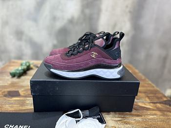 Fortok Chanel Velvet Calfskin Mixed Fibers CC Sneakers 38 Burgundy