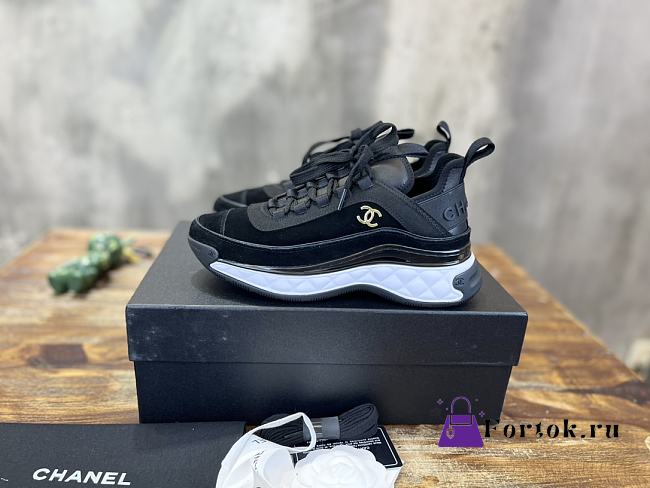 Fortok Chanel Velvet Calfskin Mixed Fibers CC Sneakers 38 Black - 1