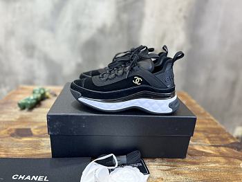 Fortok Chanel Velvet Calfskin Mixed Fibers CC Sneakers 38 Black