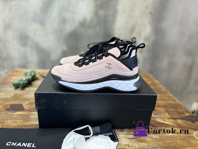 Fortok Chanel Velvet Calfskin Mixed Fibers CC Sneakers 38 Pink - 1