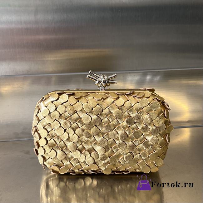 Fortok Bottega Veneta Gold Metallic Knot Leather Clutch Bag 19x11.5x5cm - 1