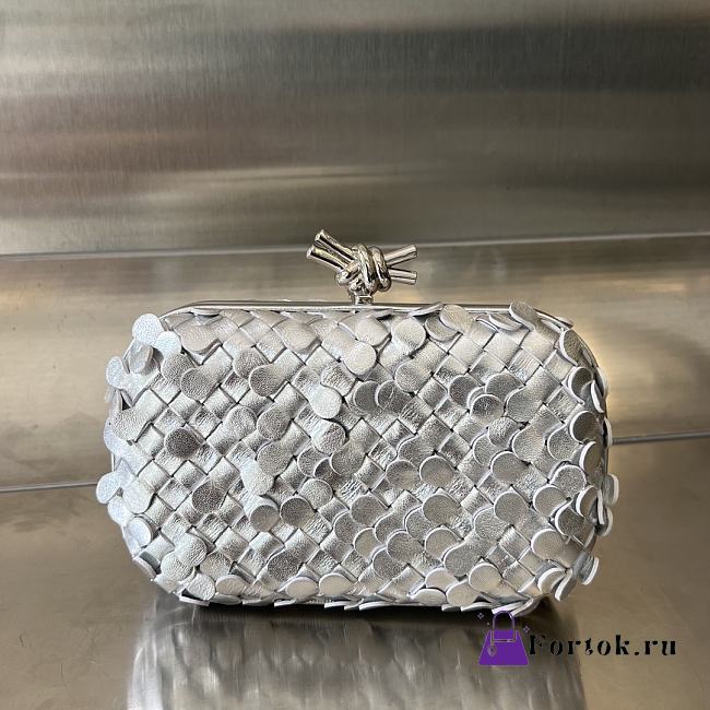 Fortok Bottega Veneta Silver Metallic Knot Leather Clutch Bag 19x11.5x5cm - 1