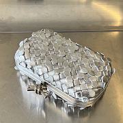 Fortok Bottega Veneta Silver Metallic Knot Leather Clutch Bag 19x11.5x5cm - 3