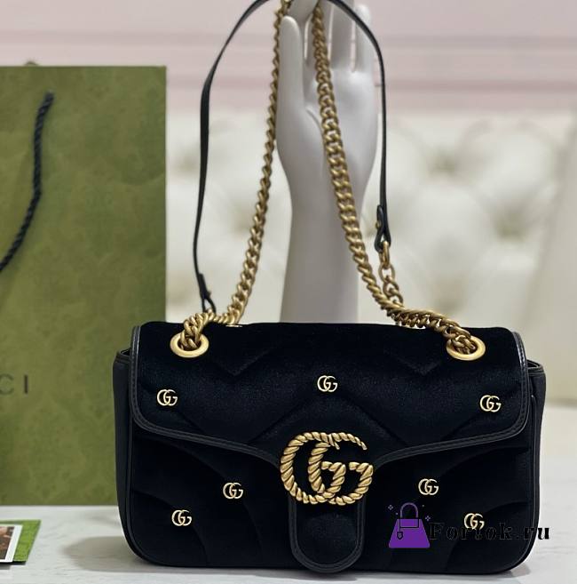 Fortok Gucci GG Marmont Mini Shoulder Bag Black Velvet 26x15x7cm - 1