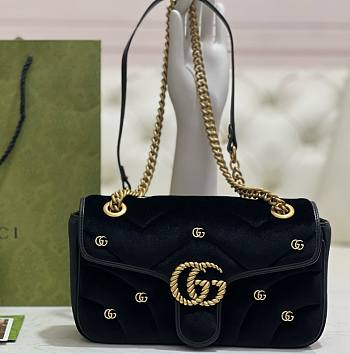 Fortok Gucci GG Marmont Mini Shoulder Bag Black Velvet 26x15x7cm