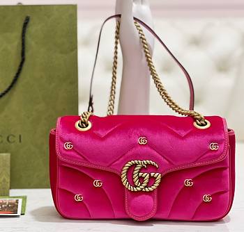 Fortok Gucci GG Marmont Mini Shoulder Bag Pink Velvet 26x15x7cm