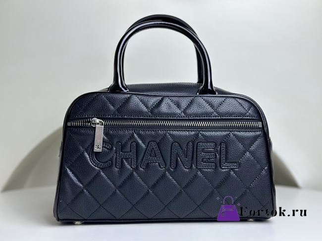 Fortok Chanel Vintagge Bowling Boston Bag in Black AS3040 27x16x9cm - 1