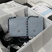 Fortok Chanel Evening Bag Velvet Diamante Silver Metal Blue & Silver 20cm - 5