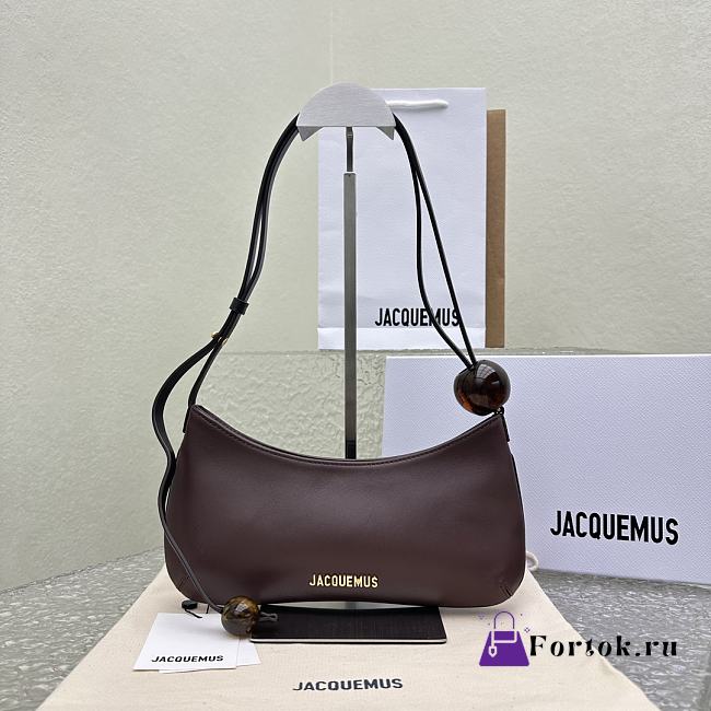 Fortok Jacquemus Brown Le Bisou Perle Leather Shoulder Bag 27x10.5cm - 1