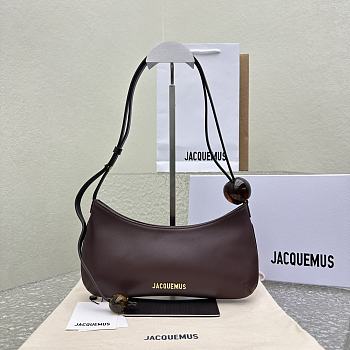 Fortok Jacquemus Brown Le Bisou Perle Leather Shoulder Bag 27x10.5cm