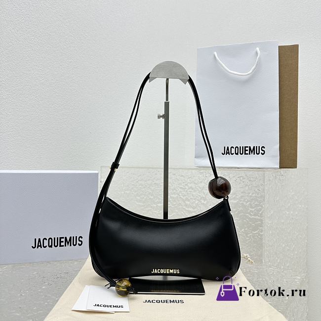 Fortok Jacquemus Black Le Bisou Perle Leather Shoulder Bag 27x10.5cm - 1