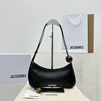 Fortok Jacquemus Black Le Bisou Perle Leather Shoulder Bag 27x10.5cm