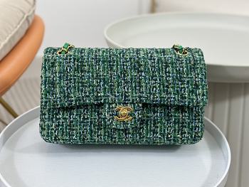 Fortok Chanel Tweed Quilted Flap Bag Green 25cm