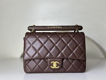 Fortok Chanel 23A Wooden Handle Flap Bag in Dark Brown AS4151 12.5x21x6cm 