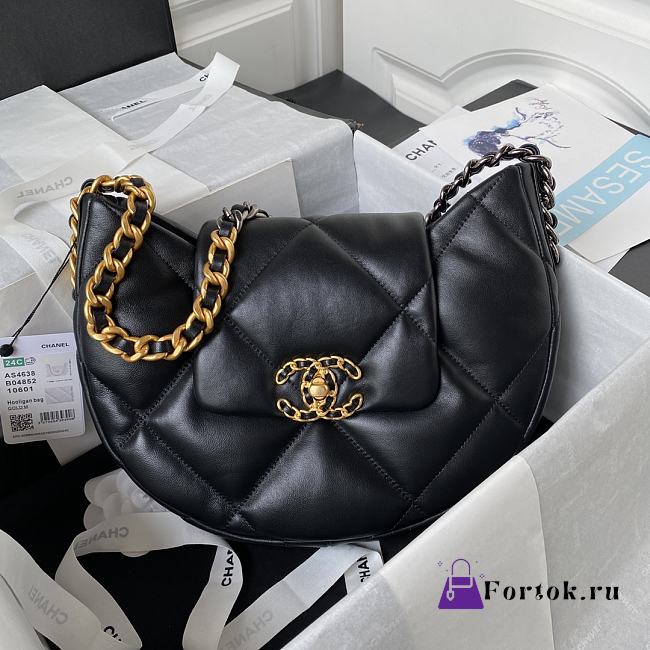 Fortok Chanel 24C Lambskin Hobo Bag Black AS4638 25×20×7cm - 1