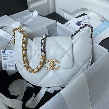 Fortok Chanel 24C Lambskin Hobo Bag White AS4638 25×20×7cm