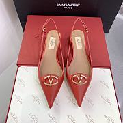 Fortok Valentino V-buckle Logo Heel Sandals in Red - 1