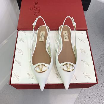 Fortok Valentino V-buckle Logo Heel Sandals in White