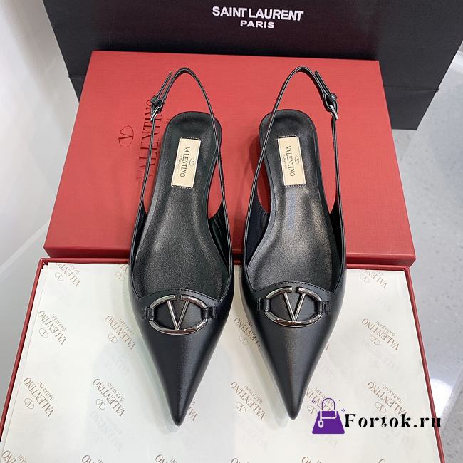 Fortok Valentino V-buckle Logo Heel Sandals in Black - 1