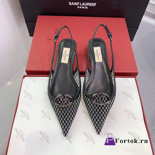 Fortok Valentino V-buckle Logo Heel Sandals in Black/Grey - 1