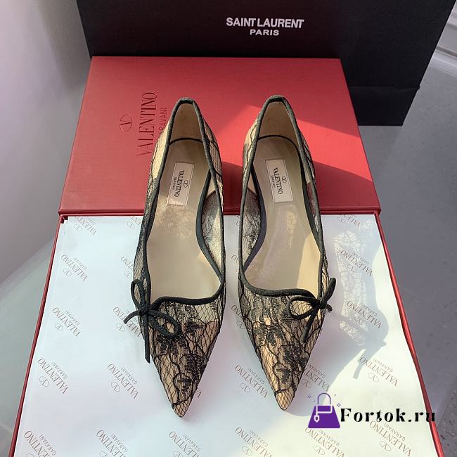 Fortok Valentino Mesh Bow Flat Shoes - 1