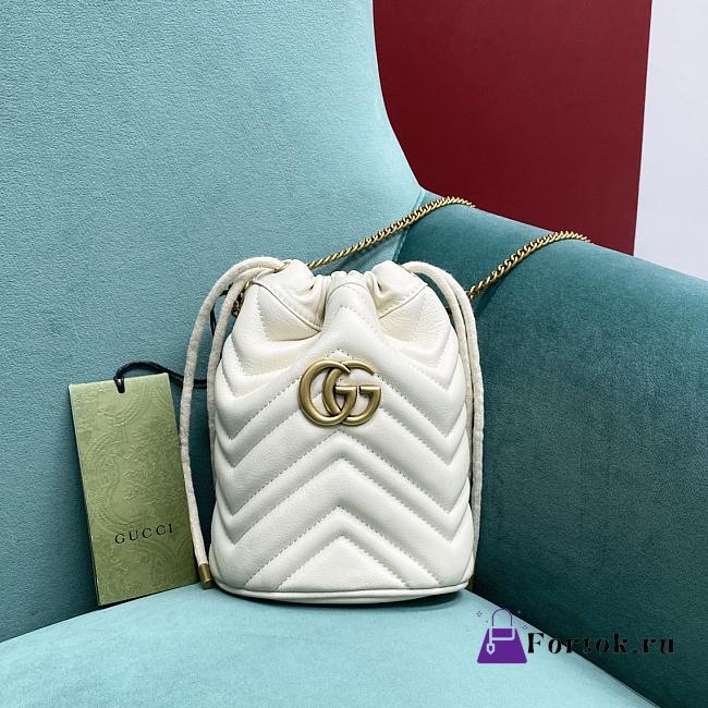 Fortok Gucci Marmont Mini Bucket Bag White 575163 19x17x10.5cm - 1