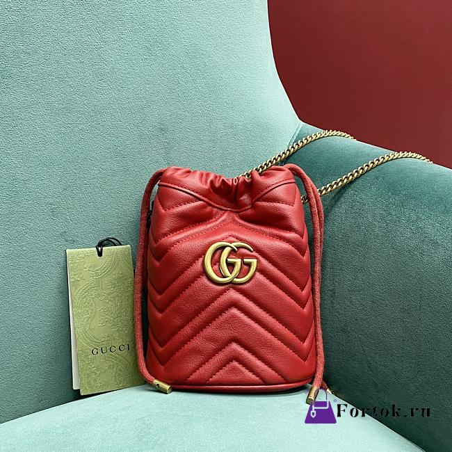 Fortok Gucci Marmont Mini Bucket Bag Red 575163 19x17x10.5cm - 1