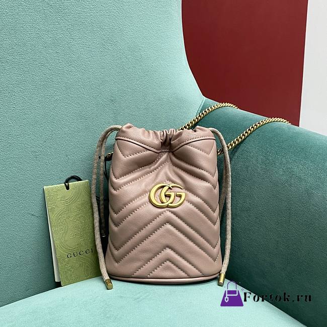 Fortok Gucci Marmont Mini Bucket Bag Beige 575163 19x17x10.5cm - 1