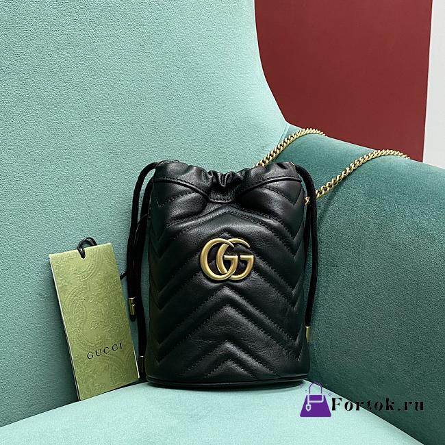 Fortok Gucci Marmont Mini Bucket Bag Black 575163 19x17x10.5cm - 1