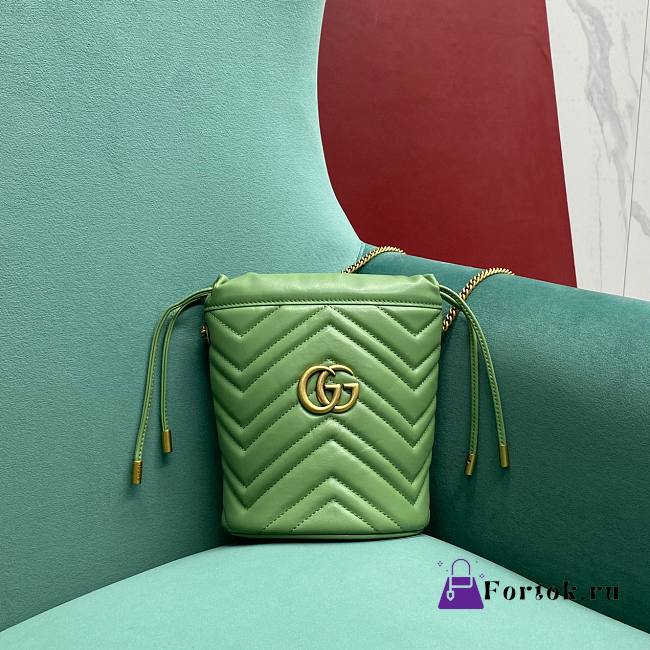 Fortok Gucci Marmont Mini Bucket Bag Green 575163 19x17x10.5cm - 1