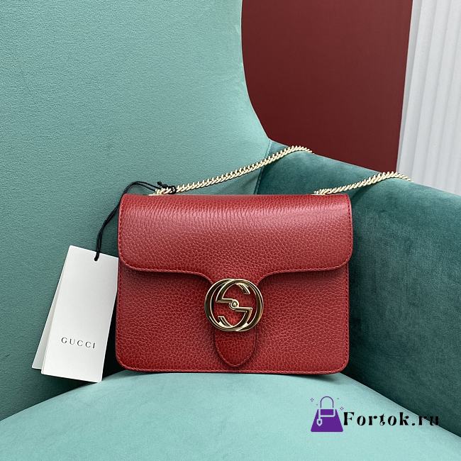 Fortok Gucci Interlocking Chain Bag Red 510302 25x19x5.5cm - 1