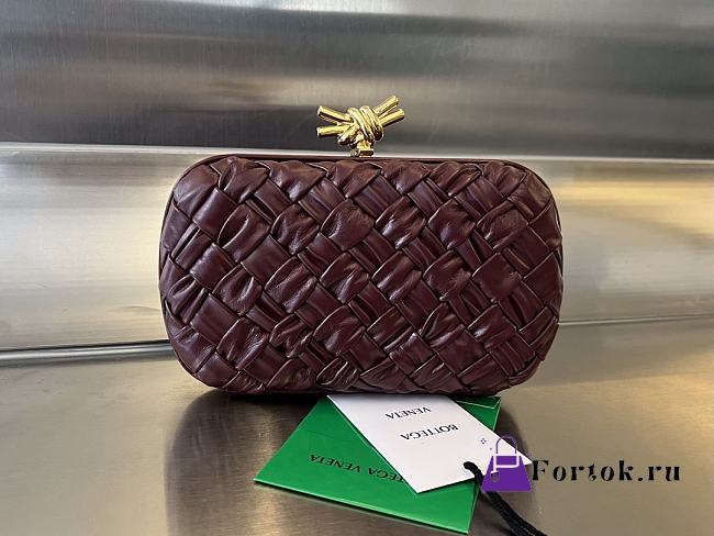 Fortok Bottega Veneta Knot Minaudière Clutch Burgundy 19x11.5x5cm - 1