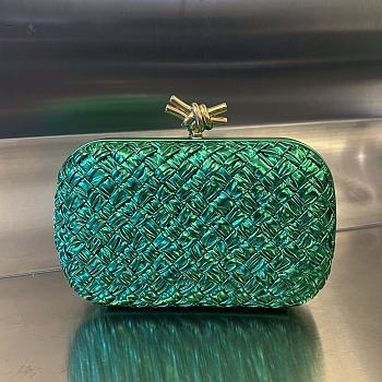 Fortok Bottega Veneta Knot Pressed Intreccio Laminated Leather Minaudiere Clutch Green 20x12x5.5cm