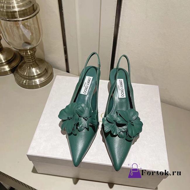 Fortok Jimmy Choo Amita Flowers 45 Slingback Pumps in Green - 1
