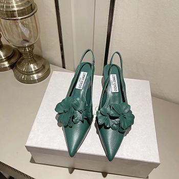 Fortok Jimmy Choo Amita Flowers 45 Slingback Pumps in Green