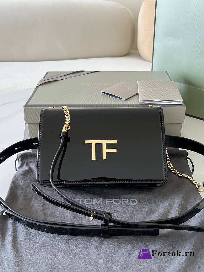 Fortok Tom Ford Patent Leather Shoulder Bag in Black 16x10x4cm - 1