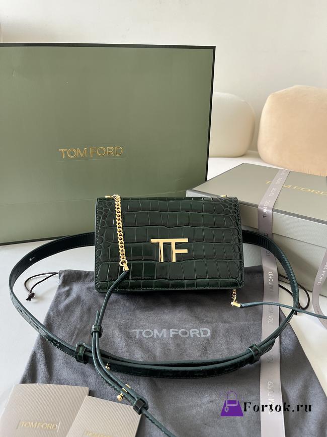 Fortok Tom Ford Crocodile Pattern Shoulder Bag in Green 16x10x4cm - 1