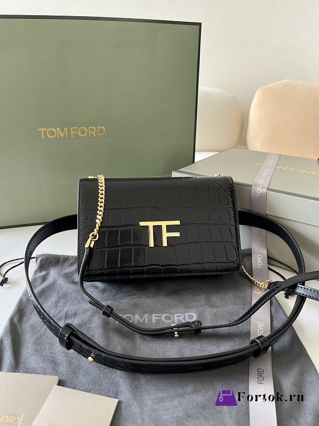 Fortok Tom Ford Crocodile Pattern Shoulder Bag in Black 16x10x4cm - 1